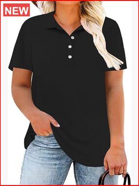 Plus Size Polo Shirt V-Neck Short Sleeve Collared Casual Work Blouse